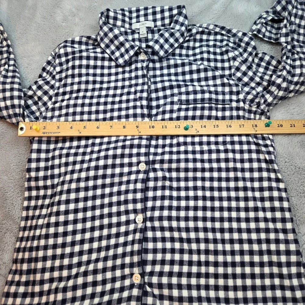 J. Crew Gingham Button Down Pajama Top Womens Medium Navy Blue White‎ Cotton